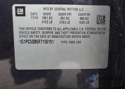2015 Chevrolet Cruze 1Lt Auto from USA, damaged, VIN 1G1PC5SB5F7136151